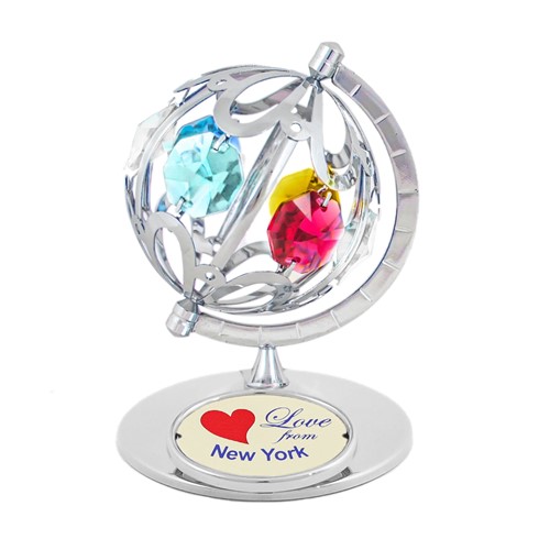 Chrome Small Spinning Globe Mixed Swarovski Crystals "Love from San Francisco"