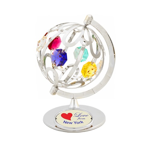 Chrome Spinning Globe Figurine, Choice of Logo Badge, Mixed Swarovski Crystals