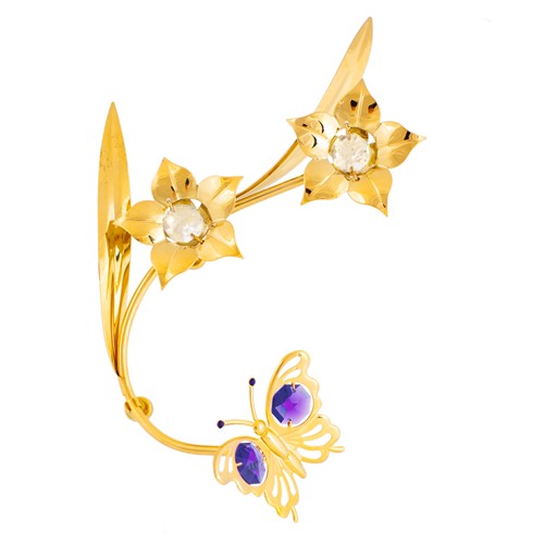24k Gold-Plated Hummingbird Flower Branch Magnet, Swarovski Crystals (2 Colors)