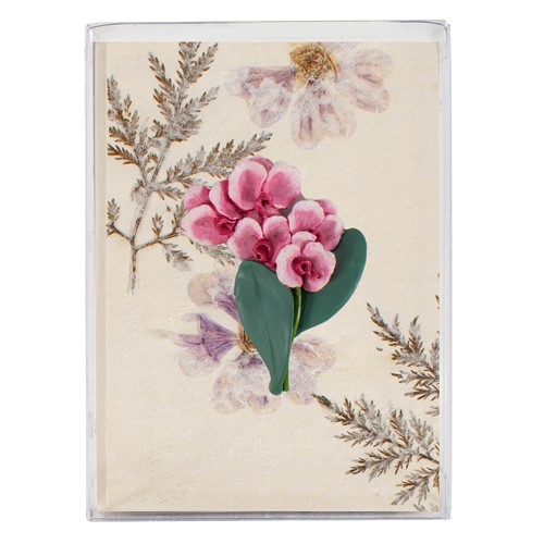 Flower Gift Box w/ Orchid Magnet, 5 Natural Flower Paper Cards, 5 Envelopes