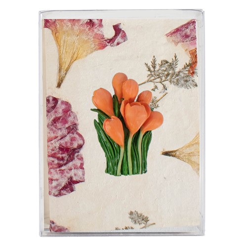 Flower Gift Box w/ Orchid Magnet, 5 Natural Flower Paper Cards, 5 Envelopes