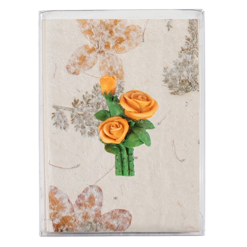 Gift Box w/ Resin Rose Magnet, 5Natural Flower Paper Cards, 5Envelopes (4Colors)