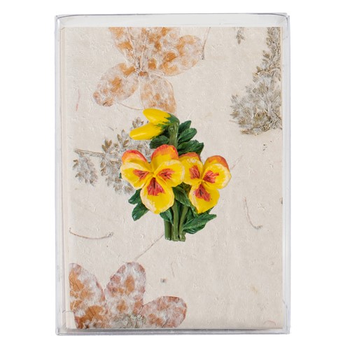 Gift Box w/ Resin Pansies Magnet, 5 Flower Paper Cards, 5 Envelopes (2 Colors)