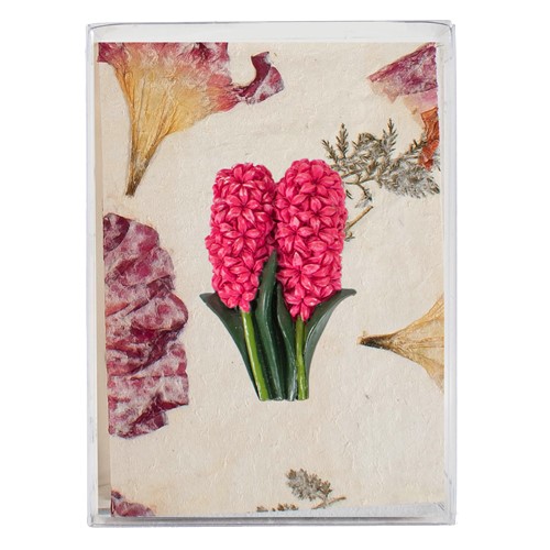 Gift Box w/ Resin Hyacinths Magnet, 5 Flower Paper Cards, 5 Envelopes