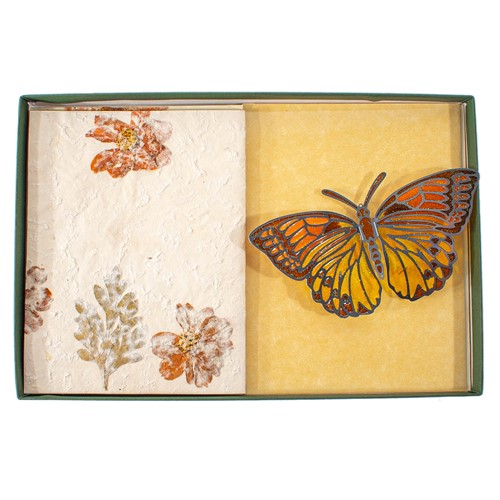 Gift Box, Epoxy Butterfly Magnet, 5 Natural Flower Paper Cards, 5 Envelopes