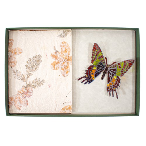 Gift Box, Epoxy Butterfly Magnet, 5 Natural Flower Paper Cards, 5 Envelopes