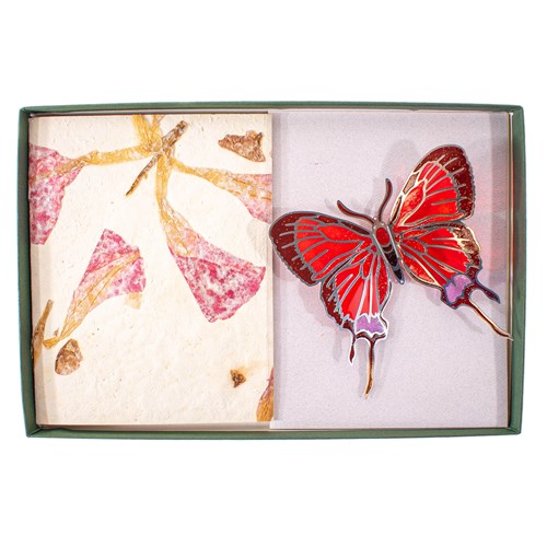 Gift Box, Epoxy Butterfly Magnet, 5 Natural Flower Paper Cards, 5 Envelopes