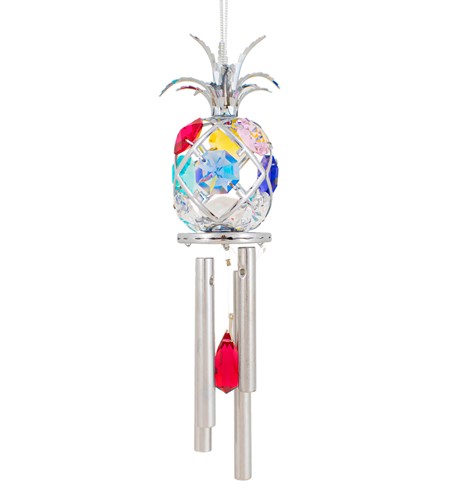 Chrome Plated Pineapple Wind Chime W/ Swarovski Element Crystal (Mixed/Chrome)