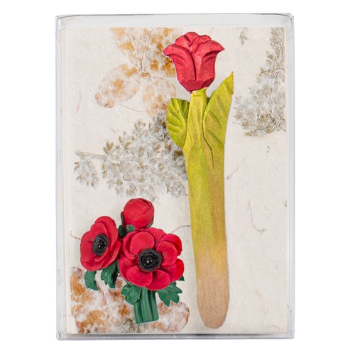 Gift Box w/ Resin Anemone Magnet, 5 Flower Paper Cards, Wooden Letter Opener