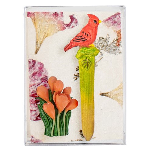 Gift Box w/ Resin Crocus Magnet, 5 Flower Paper Cards, Wooden Letter Opener