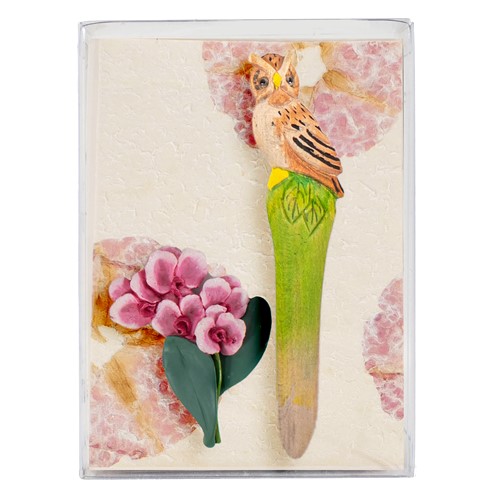 Gift Box w/ Resin Orchid Magnet, 5 Flower Paper Cards, Wooden Letter Opener