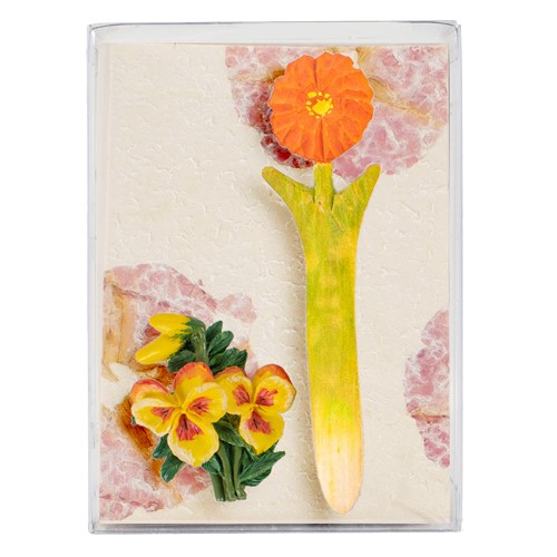 Gift Box w/ Resin Pansy Magnet, 5 Flower Paper Cards, Wooden Letter Opener