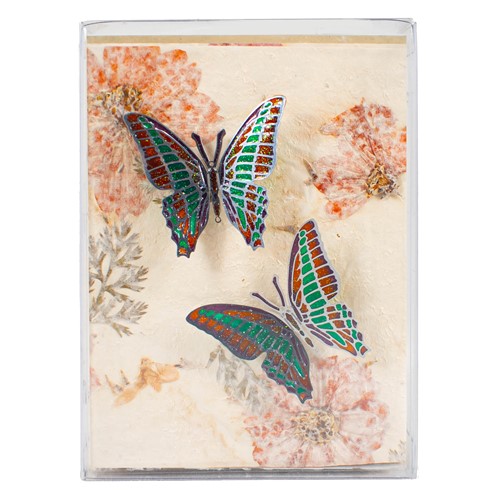 Gift Box, 2 Epoxy Butterfly Magnet, 5 Natural Flower Paper Cards, 5 Envelopes