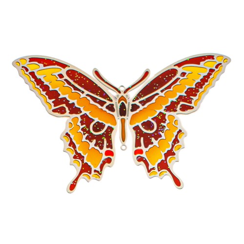 Small Epoxy Butterfly Magnet in Sparkling Orange, Yellow, and Brown