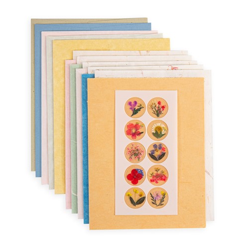 Flower Stickers, 5 Fiber Xuan Paper Cards, 5 Small Petal Inserts, Envelopes