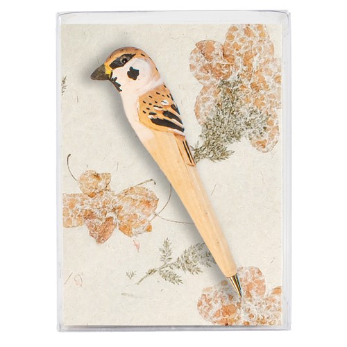 Gift Box w/ Sparrow Wooden Pen, 5 Flower Paper Cards, Petal Inserts, Envelopes