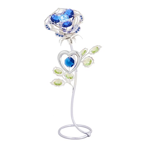 Chrome-Plated Large Blue Mix Rose w/ Blue Heart Magnet