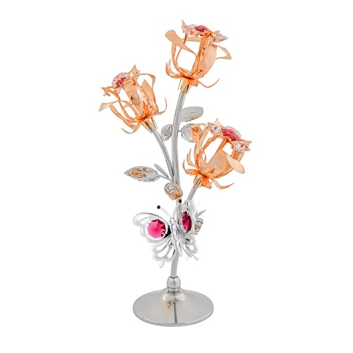 Rose Gold Plated 3 Roses On Stand W/Swarovski | Mascot USA