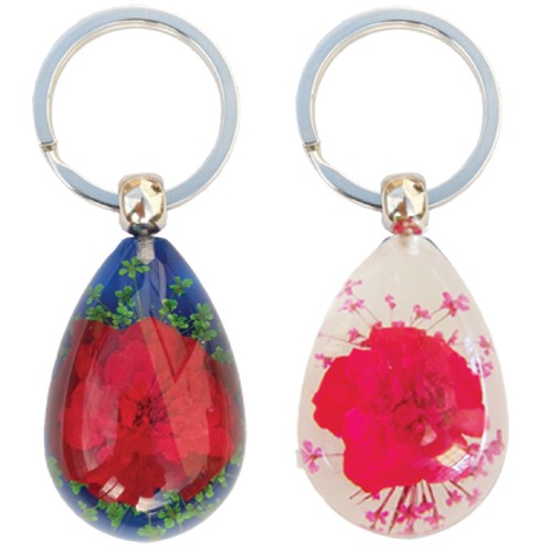 Two Large Acrylic Keychains with Real Rose Inside, Assorted