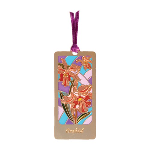 Orchid Epoxy Metal Bookmark with Ribbon