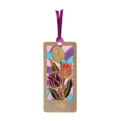 Tulip Epoxy Metal Bookmark with Ribbon