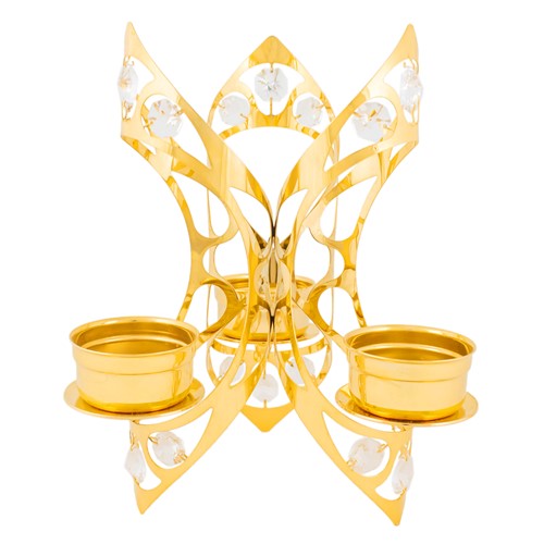 24k Gold-Plated Three Candle Holder Figurine - Clear Swarovski Crystals