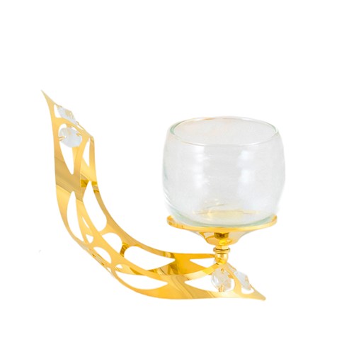 24k Gold-Plated Single Wing Dish Candle Holder (Round Glass Option)