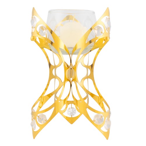 24k Gold-Plated Three Candle Holder Figurine - Clear Swarovski Crystals