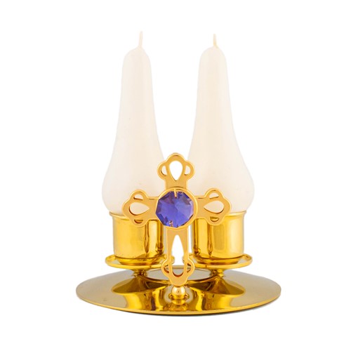 Cross Double Candlestick Holder on Stand  (Pear-Shaped Candle Option)