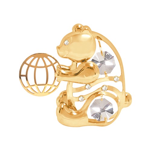 24K Gold Plated Bear W/Ball Sun Catcher W/Clear Swarovski | Mascot USA