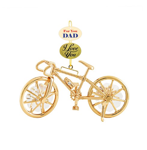 24K GOLD PLATED BICYCLE ORNAMENT W/CLEAR SWAROVSKI ELEMENT CRYSTAL