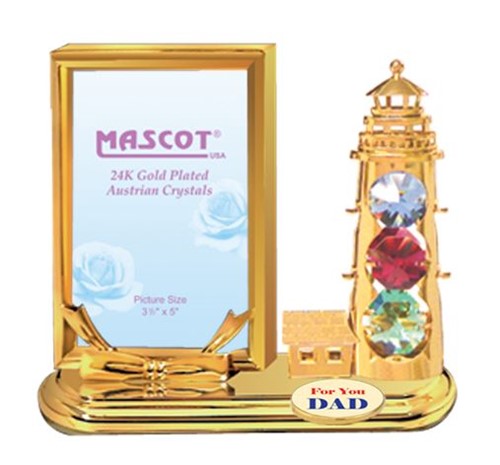 24K GOLD PLATED LIGHT HOUSE RECTANGULAR PICTURE FRAME W/LOGO