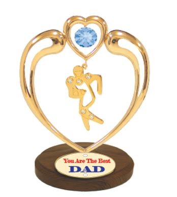 24K Gold Plated Football In Heart On Stand W/Clear Swarovski | Mascot USA