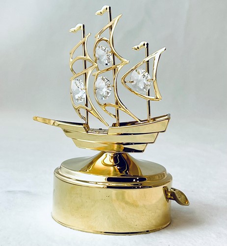 ROME PIRATE SHIP MIRROR MUSIC BOX W/ SWAROVSKI CRYSTALS
