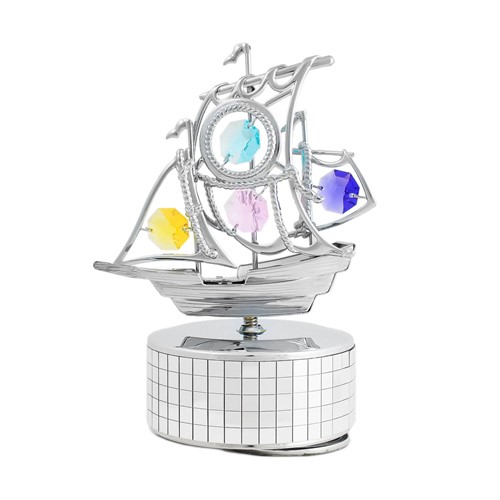 ROME PIRATE SHIP MIRROR MUSIC BOX W/ SWAROVSKI CRYSTALS