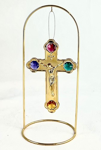 24K GOLD PLATED CRUCIFIX CROSS WITH ARCH STAND