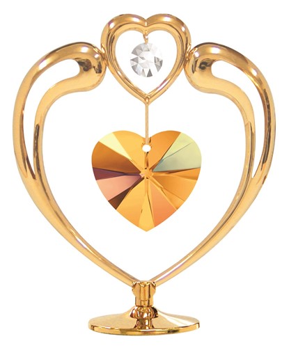 24K GOLD PLATED LARGE HEART IN HEART ON STAND W/ BIRTHSTONE (NOVEMBER)