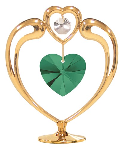 24K GOLD PLATED LARGE HEART IN HEART ON STAND W/ BIRTHSTONE (AUGUEST)