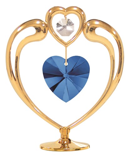 24K GOLD PLATED LARGE HEART IN HEART ON STAND W/ BIRTHSTONE (DECEMBER)