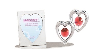 CHROME PLATED DUBBLE HEART PICTURE FRAME W/SWAROVSKI ELEMENT