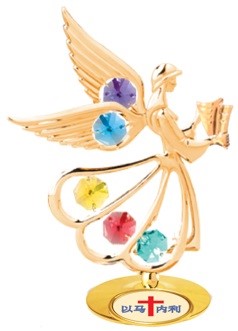 Gold Plated Angel/Trumpet Tabletop Free Standing w/Swarovski Crystal | Mascot USA