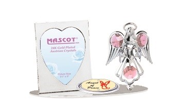 CHROME-PLATED ANGEL WITH HEART PICTURE FRAME
