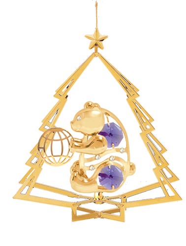 24K Gold Plated Cross In Tree Ornament W/Swarovski | Mascot USA
