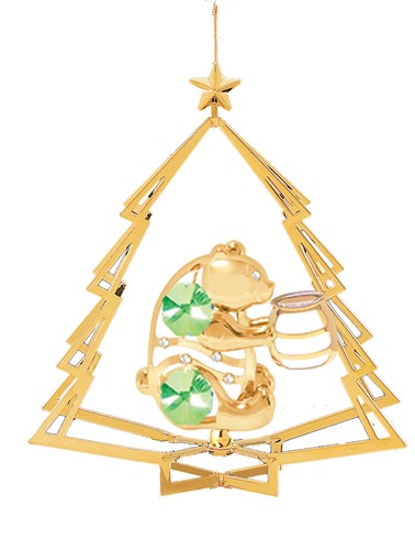 24K Gold Plated Cross In Tree Ornament W/Swarovski | Mascot USA