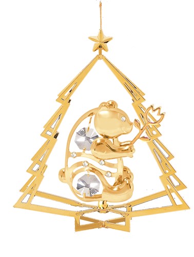 24K Gold Plated Cross In Tree Ornament W/Swarovski | Mascot USA