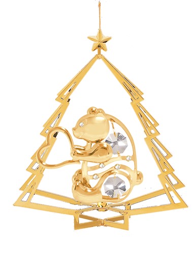24K Gold Plated Cross In Tree Ornament W/Swarovski | Mascot USA