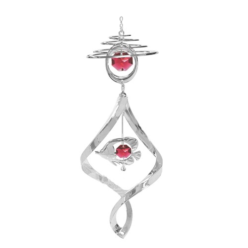 Chrome Plated Turtle in Heart Ornament w/ Swarovski Crystals