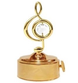 24K GOLD PLATED TREBLE CLEF IN HEART MUSIC BOX W/PINK SWAROVSKI ELEMENT CRYSTAL