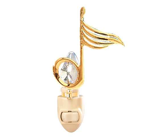 24K GOLD PLATED SINGLE MUSICAL NOTE NIGHT LIGH W/CLEAR SWAROVSKI ELEMENT CRYSTAL