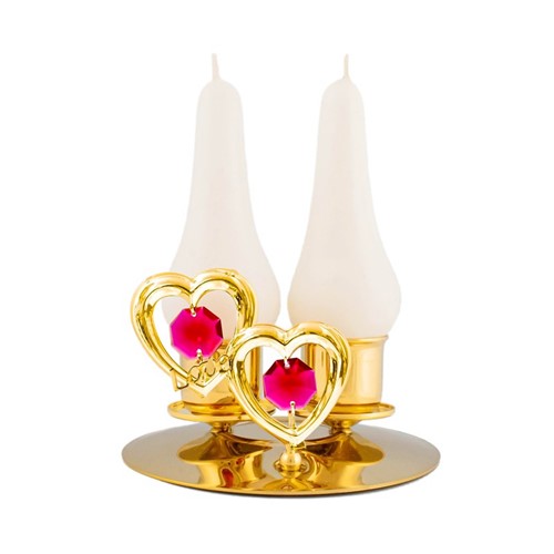 Twin Hearts Double Candlestick Holder on Stand  (Pear-Shaped Candle Option)